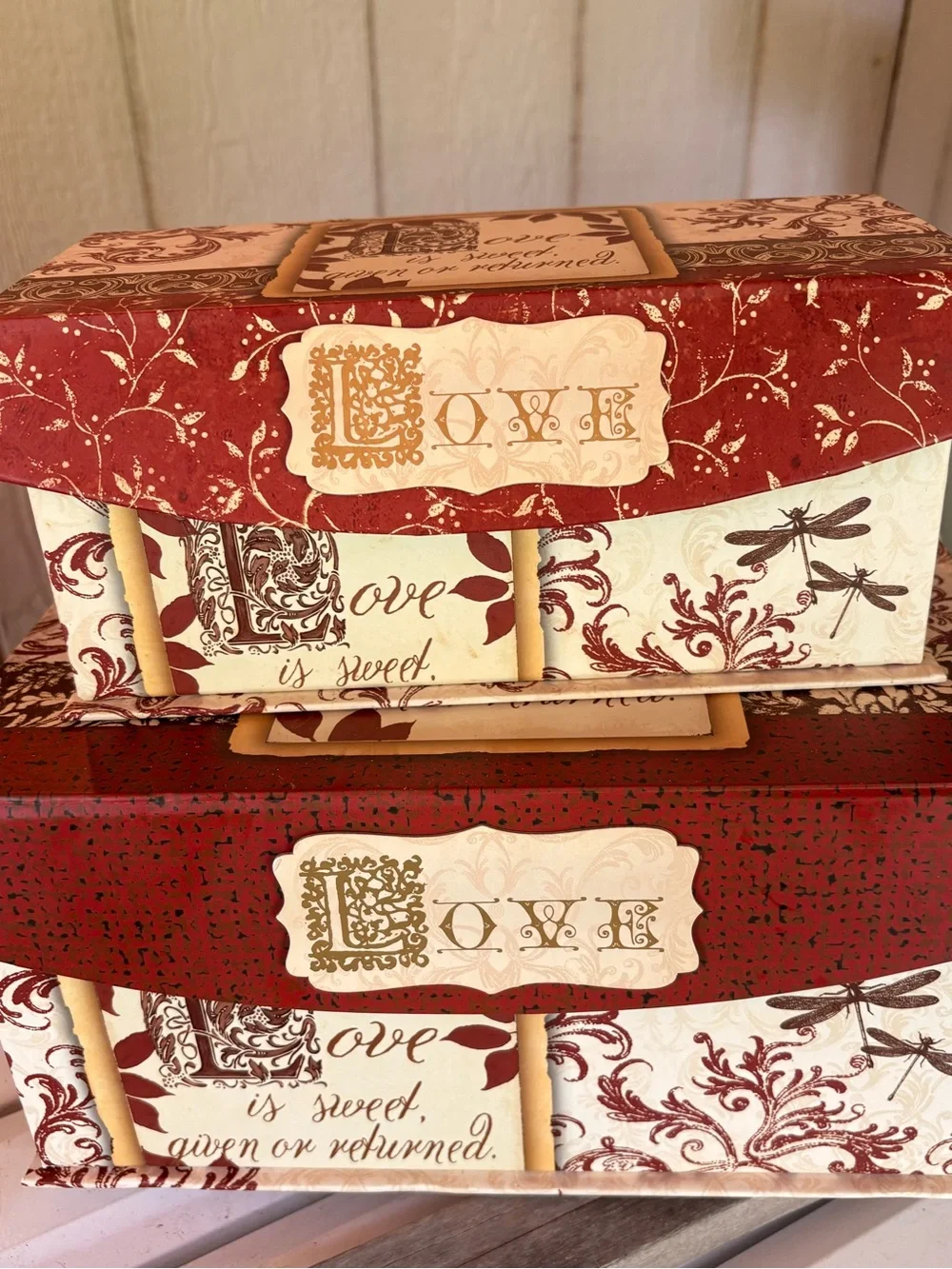 Red and Cream Decorative 'Love' Storage Boxes - Set of 2